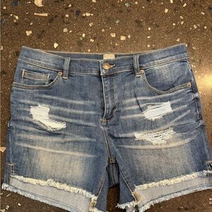 New York & Company Blue Distressed Denim Cutoff Shorts